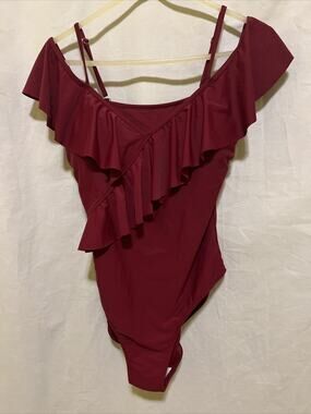 Lemon Fish Off Shoulder One Piece Bathing Suit Size XL NWT Maroon